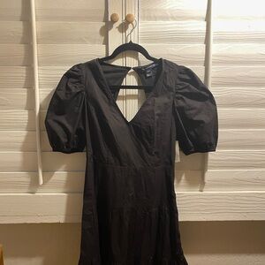 French Connection Black V-Neck Puff Sleeve Dress